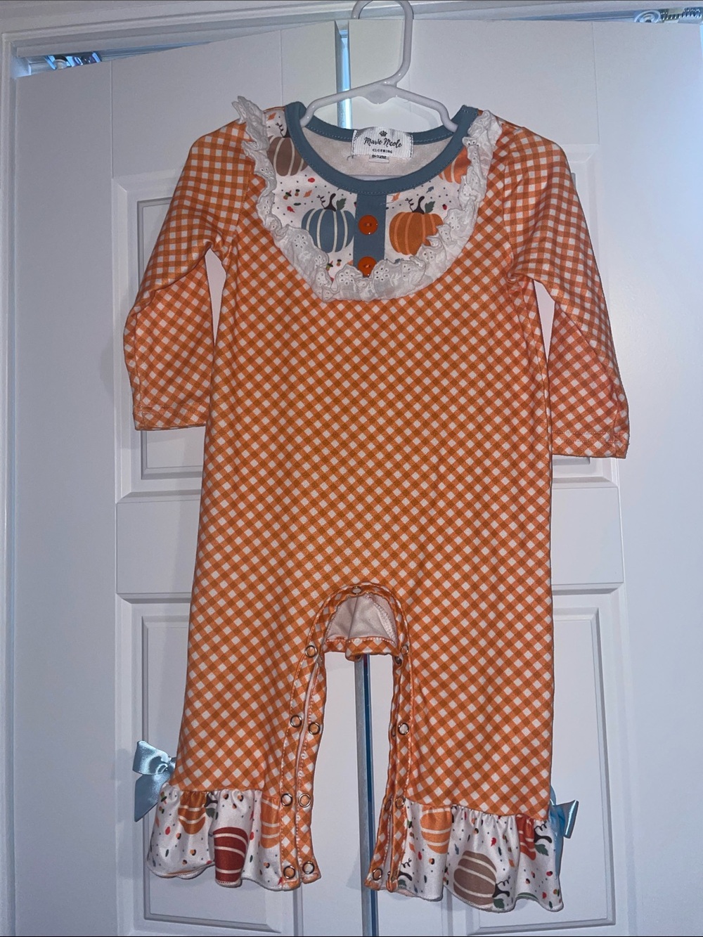 Picket Fence Orange Gingham Pumpkin Ruffle Footie for Kids